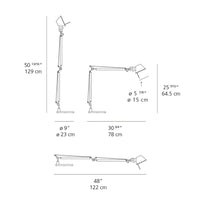 "White and silver desk lamp with adjustable arm and geometric shade design."