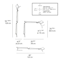 "Adjustable lamp with sleek silver finish and minimalist design, featuring a classic white shade."