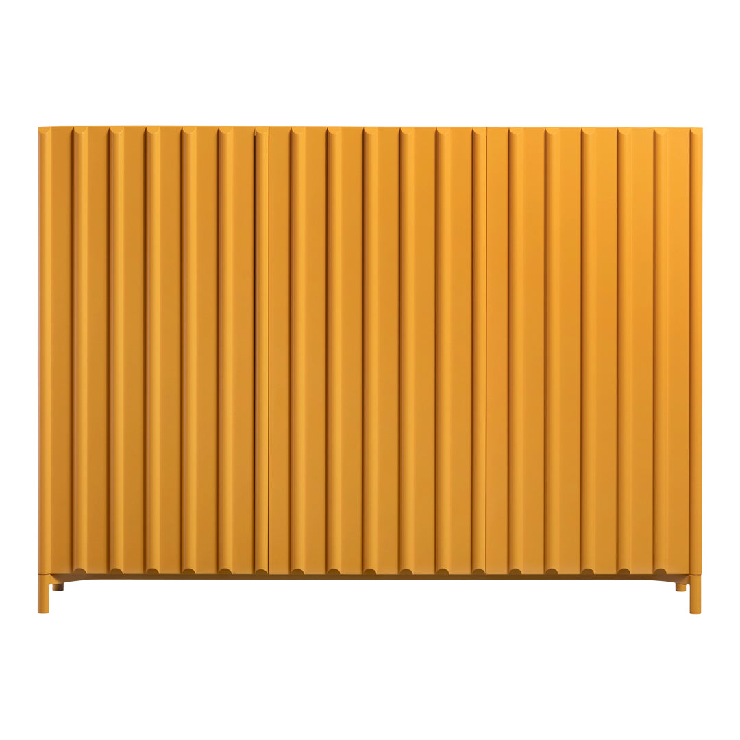 Bright yellow ribbed decorative panel with vertical lines, perfect for modern home decor.