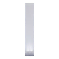 Sleek white floor lamp with a minimalist design, featuring a smooth surface and soft glowing base.