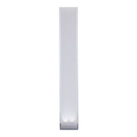 Sleek white floor lamp with a minimalist design and a subtle gradient base in silver.
