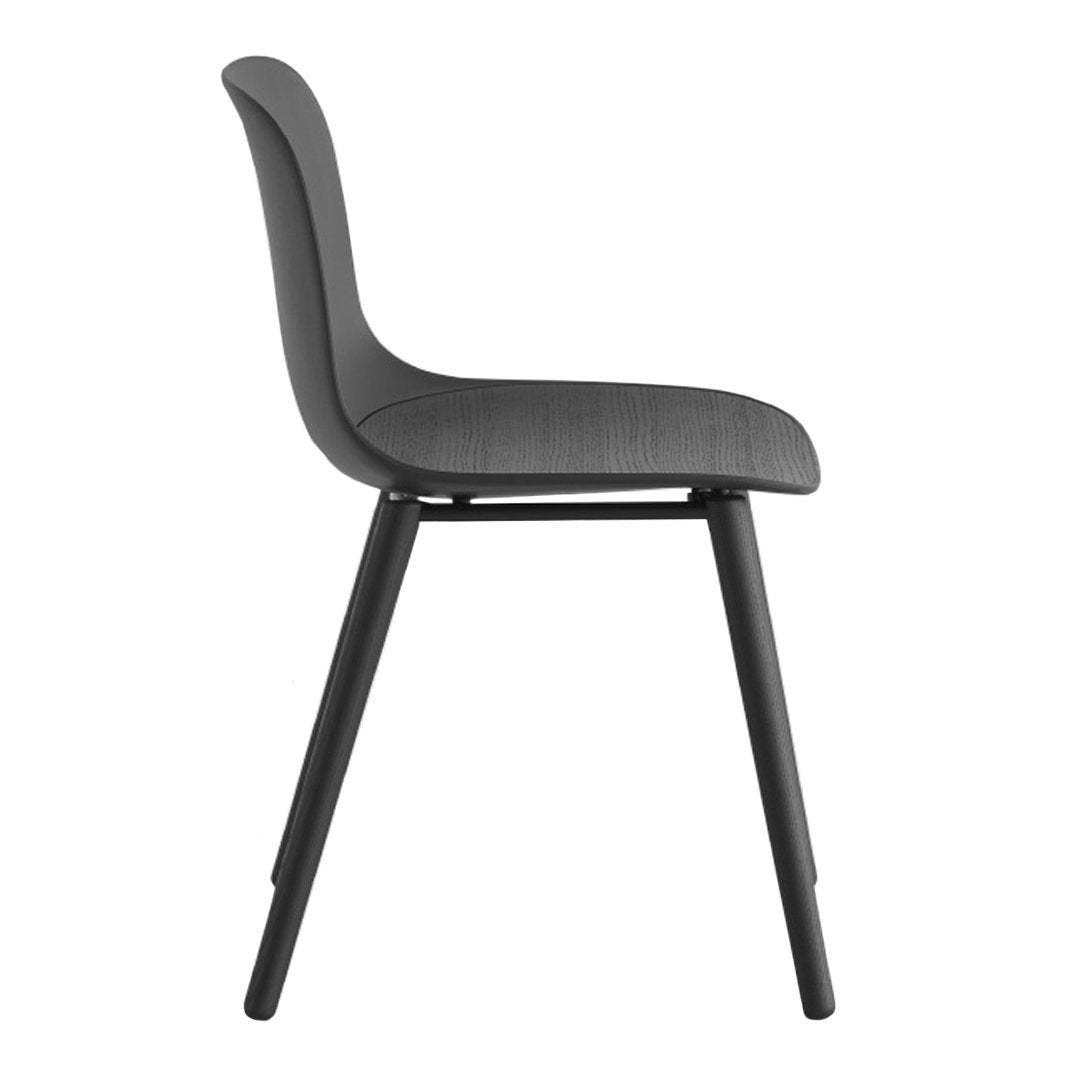 Modern black dining chair with a sleek matte finish and minimalist design. Perfect for contemporary interiors.