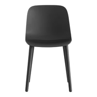 Modern black chair with a sleek, minimalist design and smooth, matte finish. Ideal for various decor styles.