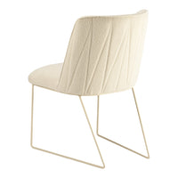 Modern two-tone chair featuring a sleek gray and cream finish with vertical ribbed pattern and a gold metal frame.