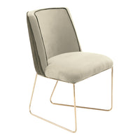 Elegant beige velvet chair with subtle gray accents and gold metal legs. Modern and chic design for any decor.