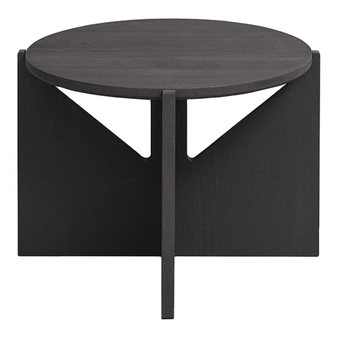 Modern round coffee table in sleek black finish with minimalist geometric design. Perfect for contemporary interiors.