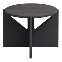 Modern round coffee table in sleek black finish with minimalist geometric design. Perfect for contemporary interiors.