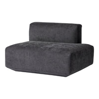 Modern, sleek charcoal gray armchair with a minimalist design and soft, textured fabric. Ideal for contemporary decor.