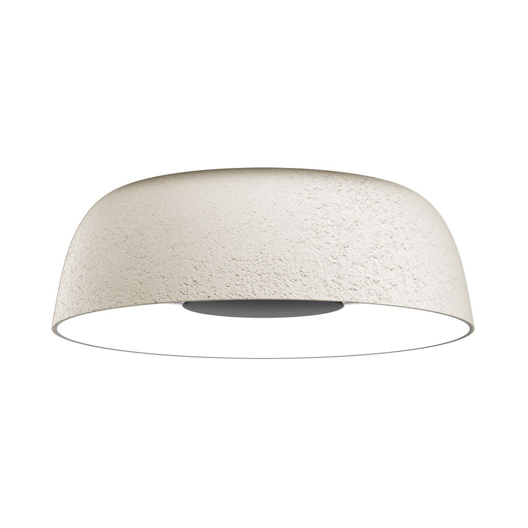 Textured off-white ceiling light fixture with a smooth rim and subtle pattern. Modern design for versatile decor.