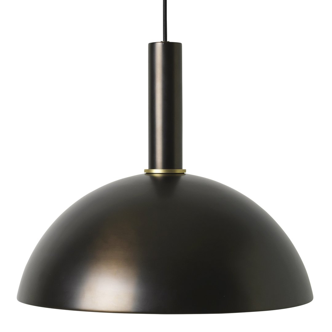 Black dome pendant lamp with a sleek matte finish and a stylish gold accent. Perfect for modern interiors.