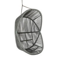 Gray hanging basket with intricate woven pattern, showcasing a modern design and unique shape. Perfect for decor.