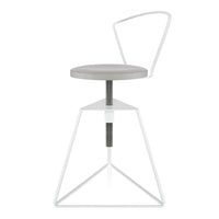Contemporary gray stool with a sleek white geometric base and minimalist design. Ideal for modern interiors.