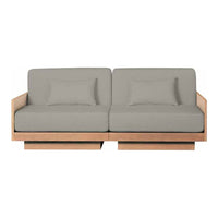 Gray fabric sofa with light wood frame, featuring clean lines and minimalist design. Ideal for modern decor.
