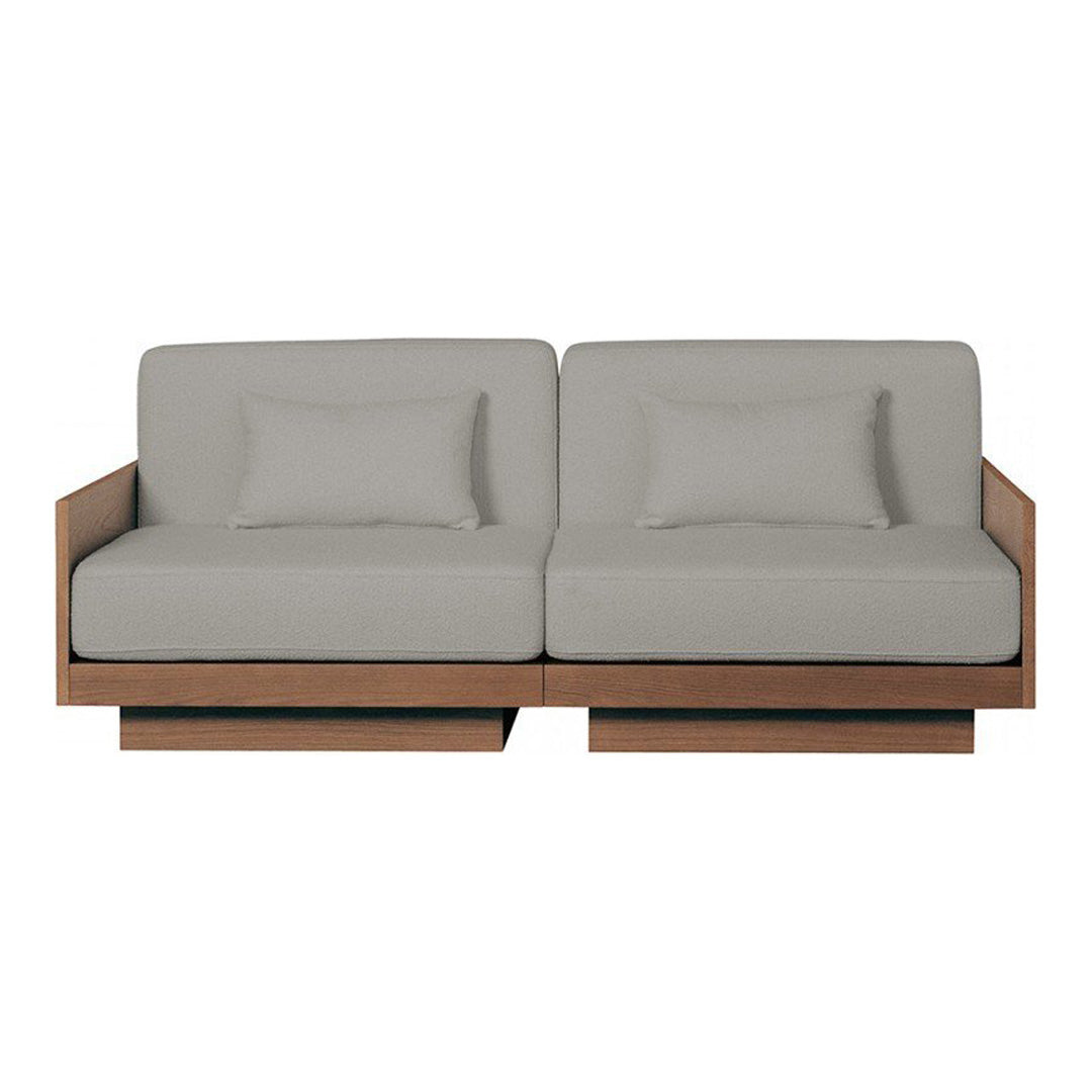 Light grey cushions with wooden frame, featuring a sleek, modern design and no visible patterns. Perfect for minimalist decor.