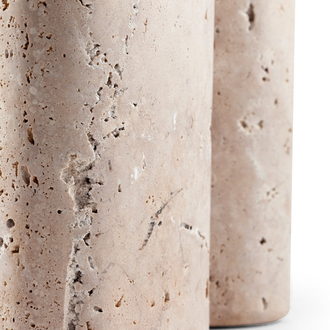 Light beige stone pillars with subtle gray veining and natural texture patterns. Ideal for modern decor.