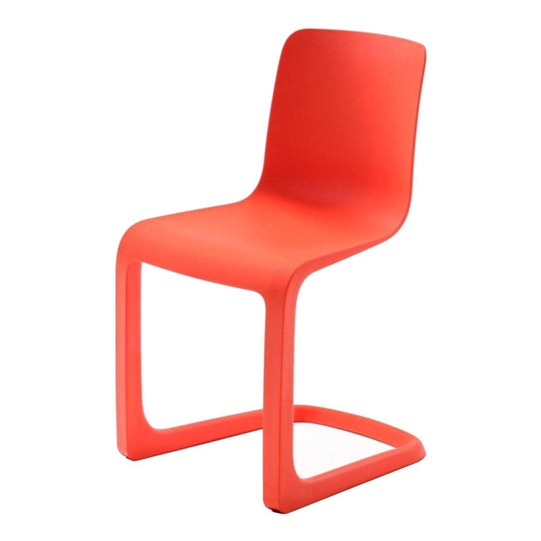 Bright orange modern chair with a sleek, solid design and no visible patterns, perfect for contemporary decor.