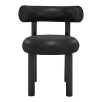 Black modern chair with smooth, round cushions and cylindrical backrest, showcasing a sleek, minimalist design.