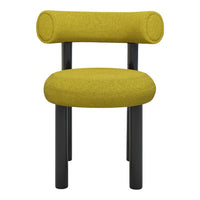 Bright yellow upholstery chair with a textured finish and sleek black legs, perfect for modern decor.