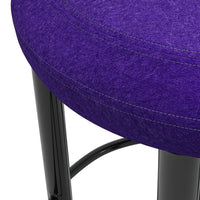 Purple round stool with textured felt upholstery and sleek black metal legs, perfect for modern decor.