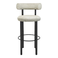 Cream-colored velvet bar stool with a sleek black metal frame and a minimalist design.