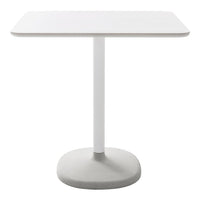 White tabletop with a smooth finish and a gray round base, simple and modern design. Ideal for contemporary spaces.