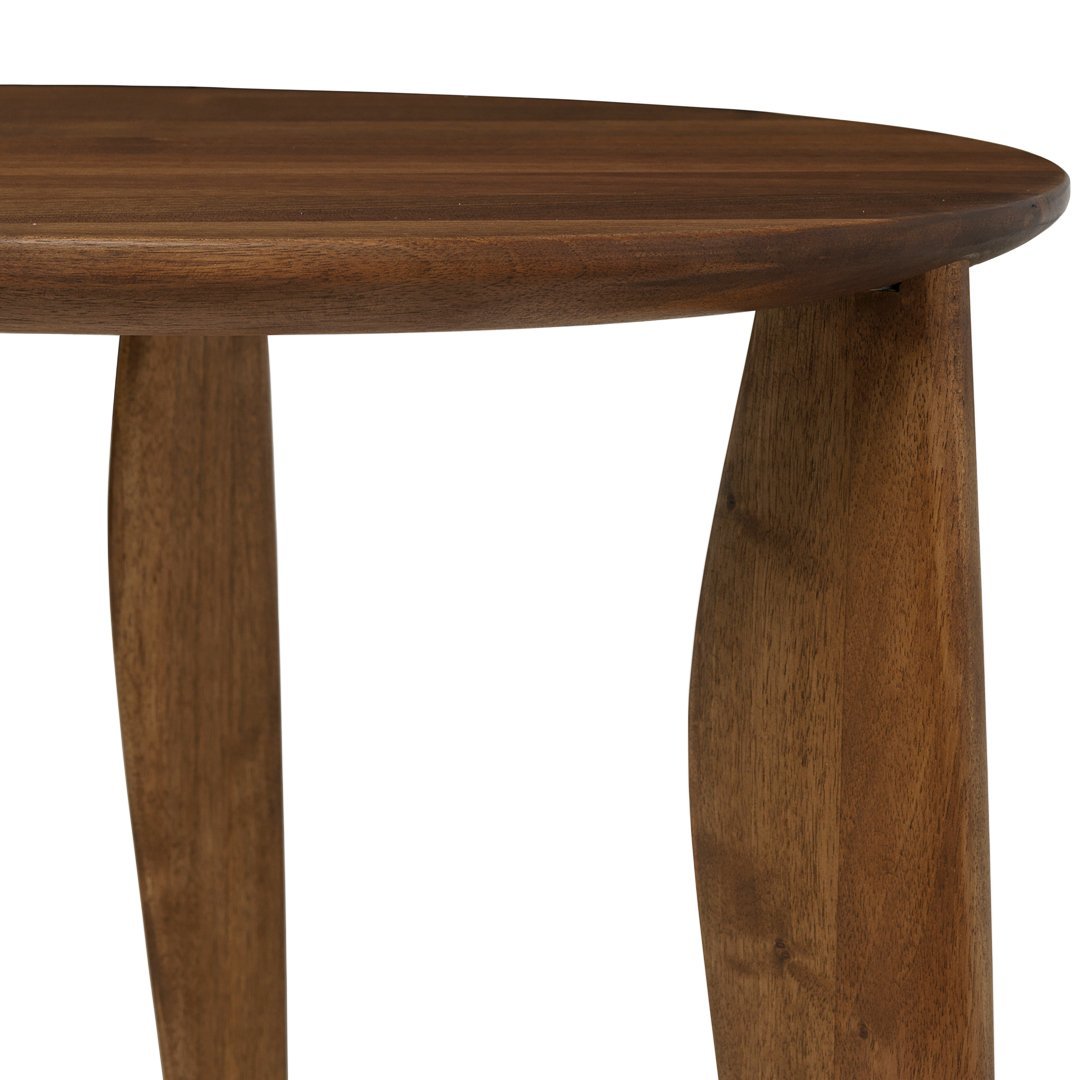 Natural wood table with a warm, rich brown finish and smooth, rounded edges. Beautifully crafted design.