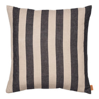 Beige and dark gray striped throw pillow with a modern, textured pattern, perfect for stylish home decor.