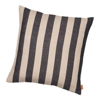 Beige and dark navy striped cushion with a textured fabric design, perfect for adding style to your decor.