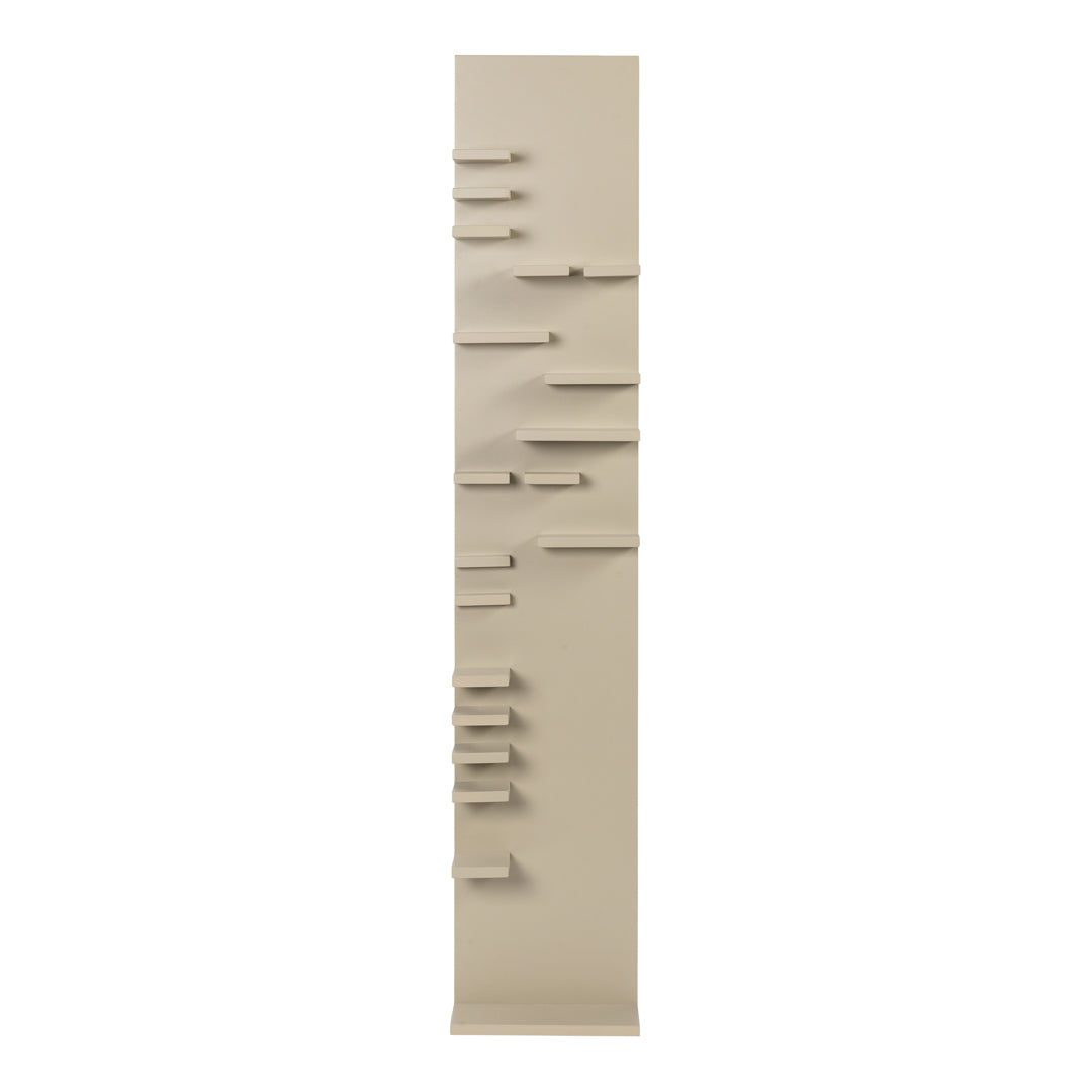 Beige vertical organizer with varied sleek hooks and a minimalist design, perfect for modern decor.