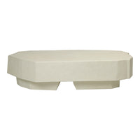 Beige octagonal coffee table with a smooth finish, featuring a minimalist design and geometric patterns.