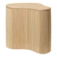 Light beige wooden storage unit with vertical ribbed pattern and organic, asymmetrical shape. Perfect for modern decor.