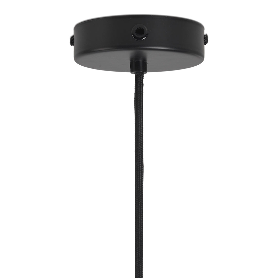 Black ceiling light fixture with a sleek, minimalist design and a matching black cable.