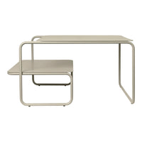Minimalist light gray desk set with sleek lines and a modern design, featuring a smooth finish and subtle patterns.