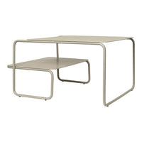 Modern two-tier coffee table in a sleek matte beige finish with minimalist design and smooth lines.