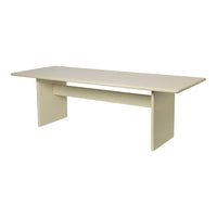Light beige rectangular table with a smooth surface and minimalist design. Perfect for modern decor.
