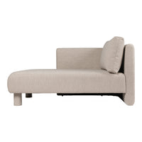 Beige fabric chaise lounge with a smooth texture and minimalist design. Elegant and modern for any living space.