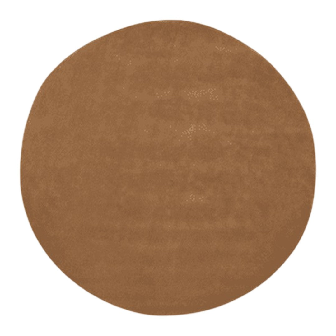 Round brown area rug with a smooth, solid texture, perfect for adding warmth to any space.