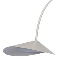 Sleek, modern lamp in matte light gray with a unique conical shape and smooth curves. Perfect for minimalist decor.