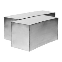 Silver rectangular accent tables with sleek, reflective surfaces and minimalistic design. Perfect for modern decor.