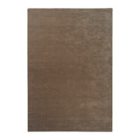 Solid taupe area rug with a plush texture, featuring a smooth, even surface and warm earthy tones.