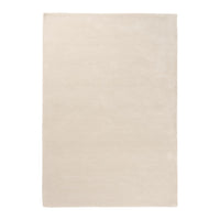 Beige textured area rug with a smooth finish and minimalist design. Ideal for neutral decor.
