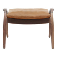 Light brown cushion on a dark wooden frame with smooth, clean lines. Modern and minimalist design.