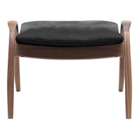 Stylish wood stool with a smooth walnut finish and a sleek black cushion. Modern design with minimalistic elegance.