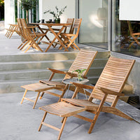 Natural wood tones with slatted patterns in a modern outdoor furniture set. Ideal for patio or garden decor.