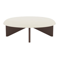 Round coffee table with a beige top and dark brown legs, featuring a minimalist design. Perfect for modern interiors.
