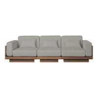 Light gray sofa with solid wood base, featuring a modern, minimalist design. Soft, plush cushions provide comfort.