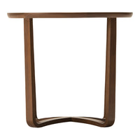 Brown wood side table with smooth, minimalist design and rounded edges. Elegant, contemporary style for modern decor.