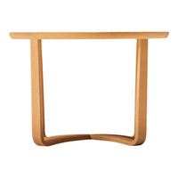 Natural wood console table with a smooth, light finish and a sleek, minimalist design. Perfect for modern decor.
