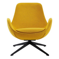 Stylish yellow accent chair with a textured fabric and sleek black metal base. Ideal for modern decor.