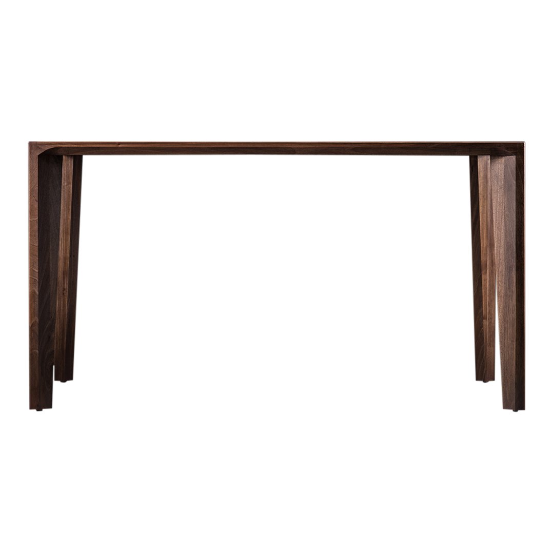 Dark brown wooden table with a sleek, minimalist design and smooth finish. Perfect for modern spaces.